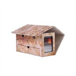 Boîte à cartes à motif marbré avec double compartiment et tiroir pour cartes de jeu, étui de rangement portable en carton - Product Image 1