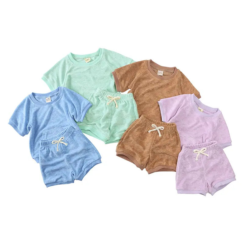 Vendita calda di alta qualità per bambini vestiti per bambini tinta unita neonati vestiti estivi asciugamano panno per bambini set di abbigliamento per bambini