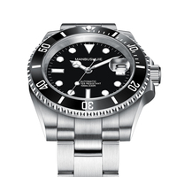 Montre mécanique de luxe pour homme, noir mat, saphir véritable, acier inoxydable, étanche 10 ATM, montre automatique de sport de plongée