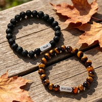 Bracelet personnalisé en acier inoxydable avec motif de nom, bracelet en pierre naturelle, bijoux personnalisés DIY