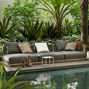 Grand fauteuil pouf d'extérieur en aluminium avec coussin en tissu pour piscine et jardin - Product Image 4