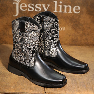 Botas Vaqueras de Cuero Bordadas en Dos Tonos, Negro y Marrón, para Hombre y Mujer, Nueva Tendencia 2024 - Product Image 6