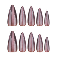 Faux ongles à presser marron écaille de tortue, forme French Manucure, réutilisables pour femmes, usage quotidien