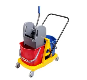 34L Side Press Double Bucket Mop Wringer Trolley With Plastic Carriage