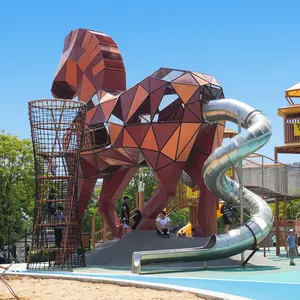 自然系列户外游乐场设计，带儿童游乐设备和滑梯供应