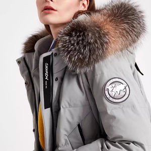 Vendita diretta in fabbrica da donna piumino d'oca stile lungo invernale con collo di pelliccia spesso aderente in vita impermeabile giacca d'oca antivento - Product Image 5