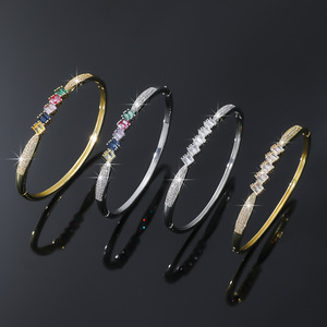 Fashion Bangle <b>Copper</b> Alloy Zircon <b>Bracelet</b> For Women Geometric Design Gift Jewelry Gold Silver Color - Product Image 1
