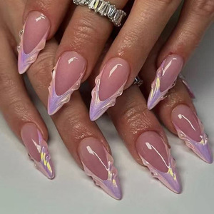 TSZS 24 Pezzi Unghie Finte a Mandorla di Media Lunghezza, con Fiori 3D Rosa Dolce, Copertura Completa, Unghie Finte Riutilizzabili con Perle - Product Image 6