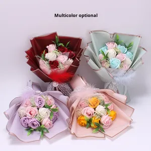 Boîte cadeau de fleurs de savon en forme de rose, bouquet de fleurs éternelles pour la Saint-Valentin, anniversaire, remise de diplôme, avec guirlande lumineuse - Product Image 4