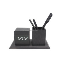 Porte-stylo en bois multifonctionnel et réveil numérique à LED Accessoire de bureau pour le bureau Services d'usinage CNC
