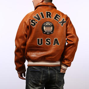 جاكيت أفيركس مخصص من جلد الغنم الأصلي للرجال بتطريز عالي الجودة وياقة عالية للشتاء - Product Image 2