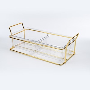 Caja de Almacenamiento de Plástico con Compartimentos, Organizador de Escritorio Rectangular con Marco Dorado, Organizador de Escritorio para Oficina - Product Image 2
