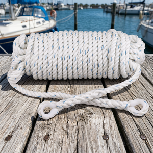 Cordage d'ancrage torsadé (14MM) en polyester blanc, corde marine à double tressage avec boucles pour l'amarrage de bateaux - Product Image 2