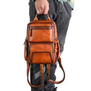 Zaino da Viaggio Casual da <span class=keywords><strong>Uomo</strong></span> <span class=keywords><strong>in</strong></span> <span class=keywords><strong>Pelle</strong></span> Bovina Crema Conciata al Vegetale, Stile Retrò e Artigianale - Product Image 4