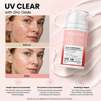 Crème solaire pour le visage SPF 46 sans huile, à l'oxyde de zinc et à la niacinamide, protection large spectre UVA/UVB, résistante à l'eau