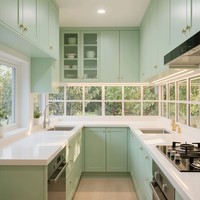 Gabinetes de Cocina Modulares de Alta Calidad, Ecológicos e Impermeables, Construcción de Madera Contrachapada, Acabado Lacado, Diseño Moderno, Montaje en Pared