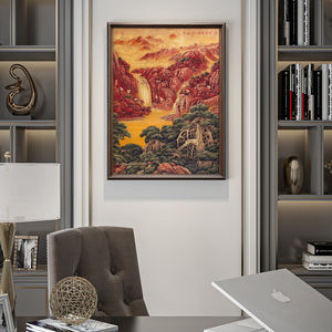 Le <span class=keywords><strong>soleil</strong></span> rouge est au zénith, art mural en laiton, grand décor mural <span class=keywords><strong>original</strong></span> dans un cadre à mortaise et tenon pour le salon et l'entrée - Product Image 3