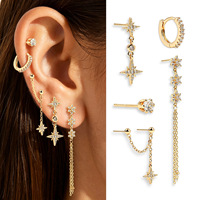 ZUOLA Fine Celestial 6pcs Anting Berlapis Emas 18K S925 Model Bintang Utara Bunga Rumbai Anting Gantung Set Perhiasan untuk Grosir