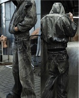 Salati Y2K Jeans haut baggy pour homme Hip Hop Punk Stonewash Sun Faded Stone Wash Vintage Distressed Cargo Trousers Button Print
