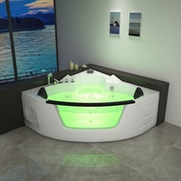 Baignoire d'angle à remous en acrylique à surface solide de luxe pour 2 personnes forme d'éventail d'hydromassage autoportante blanche moderne pour hôtels spa