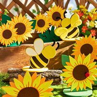 18 pièces de décorations de fête tournesol, centres de table en feutre jaune abeille pour la décoration de table, la maison et le bureau