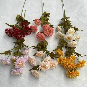 Flor falsa de crisantemo de 6 cabezas, seda individual, arreglo de flores de boda, novedad