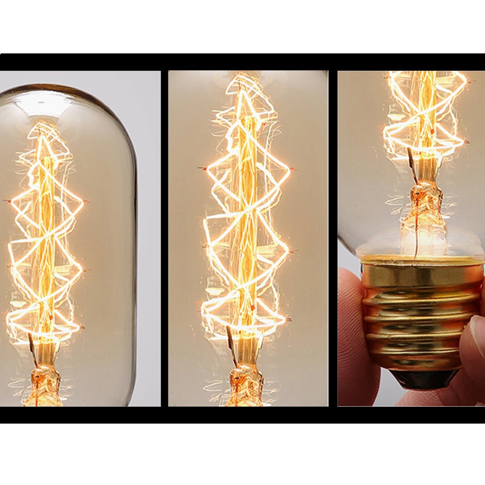 T45 Decorative Incandescent Light Tube 40W E26 E27 Warm White 2300K Carbon Filament Retro Vintage Ed