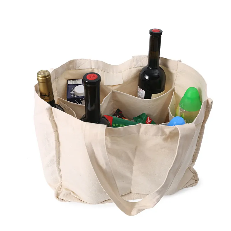 Custom 100% Organic Cotton Canvas Shopping Bag Wholesale Fruits Supermarket Grocery Wine Shopping Bag