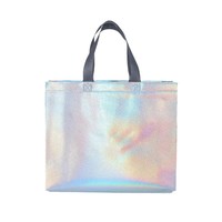 Logo personnalisé Nouveau Sac fourre-tout à provisions laser métallique argenté irisé holographique à paillettes réutilisable non tissé
