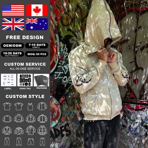 เสื้อฮู้ดสตรีทแวร์แบบซิป แต่งคริสตัล ผ้าฝ้าย 100% เนื้อหนา ฟรेंชเทอร์รี่ พิมพ์ลาย DTG - Product Image 1
