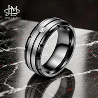 Bague unisexe JLM en acier titane 316L brossé noir bicolore, incrustée de zircon, style punk, cadeau de mariage, bijoux