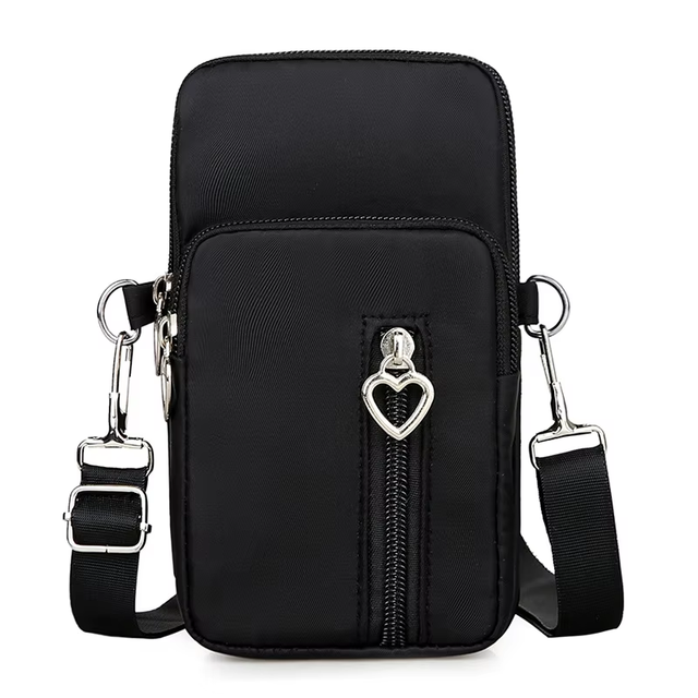 Women's Casual Mini Oxford Nylon Crossbody Bag Waterproof PU Mobile Phone Pocket for iPhone for Samsung Daily Multi-Layer Zipper