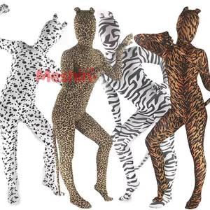 Combinaison Zentai intégrale pour adulte à imprimé animal avec oreilles et queue pour Halloween, cosplay et fêtes à thème - Product Image 1