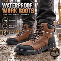 Chaussures de sécurité de randonnée en cuir gaufré imperméable MaxiTough, embout en acier, semelle anti-perforation, bottes de travail PU/PU, toutes saisons, fabriquées en usine