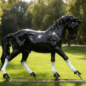 Scultura Personalizzata Grande <span class=keywords><strong>di</strong></span> Stallione Nero in Bronzo, Arte Equestre Moderna per Decorazione Paesaggistica <span class=keywords><strong>di</strong></span> Giardini o Parchi - Product Image 3