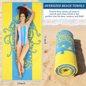 ผ้าขนหนูชายหาดไมโครไฟเบอร์แบบกำหนดเอง พิมพ์ลายสีสันสดใส ผ้ากำมะหยี่ โพลีเอสเตอร์ 90% ลายสัตว์ทะเลหนาพิเศษ - Product Image 4