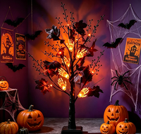 Main de squelette d'Halloween pré-éclairée, arbre artificiel avec lumière LED, alimentation par piles et USB, minuterie, pour décoration de fête à domicile, de table et de festival