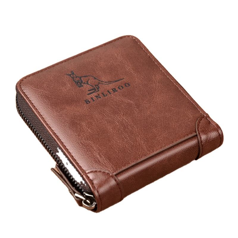Men's Leather Wallet with Zipper Small Purse Card Holder