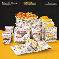 Ensemble de boîtes d'emballage pour la restauration rapide imprimées sur mesure, boîte à poulet en papier kraft, boîte à hamburger, boîte à frites, boîte à pop-corn, vente en gros