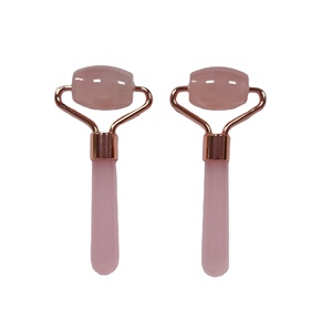 Mini outils de massage du visage en quartz rose, pierre 100% naturelle, cadeau offert : rouleau de jade pour le visage - Product Image 1
