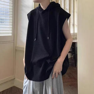 Custom Men's Waffle <b>Knit</b> <b>Vest</b> with Hood Sleeveless Loose-fit Men's T-shirt for Summer Trendy Men's T-shirt - Product Image 2