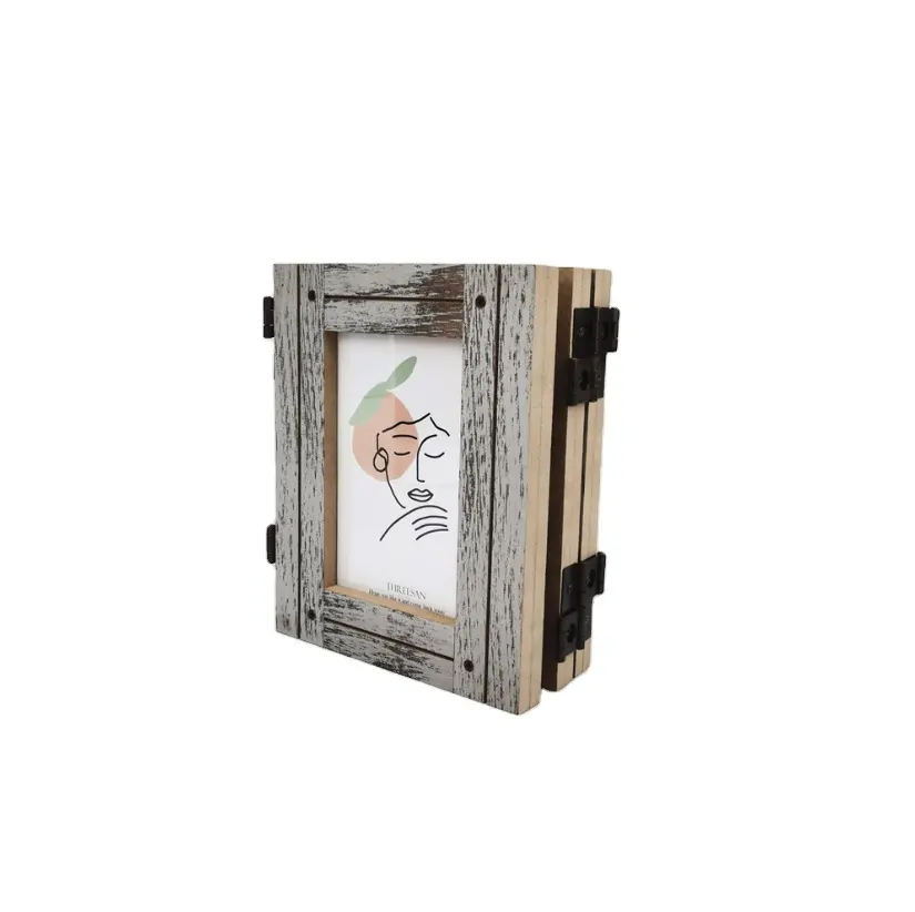 BSCI Wood Photo Frame Shadow Box 4x6 Hinged three Picture Frames,Glass Front,Fit for Stands Vertically on Desk Table Top
