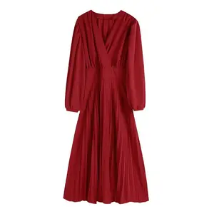 QZ5298 Neu Elegante rote Farbe Falten kleid Frauen Kurz kleider Kleidung 10