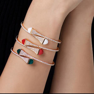 HIBRIDE可调多色彩虹AAA锆石水晶女性交叉袖口手镯手链时尚饰品为最好的朋友N-1928 - Product Image 5