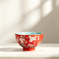 Tasse à thé Kung Fu chinoise traditionnelle en porcelaine rouge vif de qualité supérieure, motif fleur de prunier, résistante à la chaleur et adaptée aux aliments