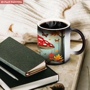 Tasse thermosensible en céramique givrée noire 11oz, vierge pour sublimation, motif champignon d'automne - Product Image 3