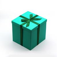 Boîte cadeau pliante carrée haut de gamme en carton, avec couvercle rabattable et fond de rangement, gaufrage noir et vert, couleur unie