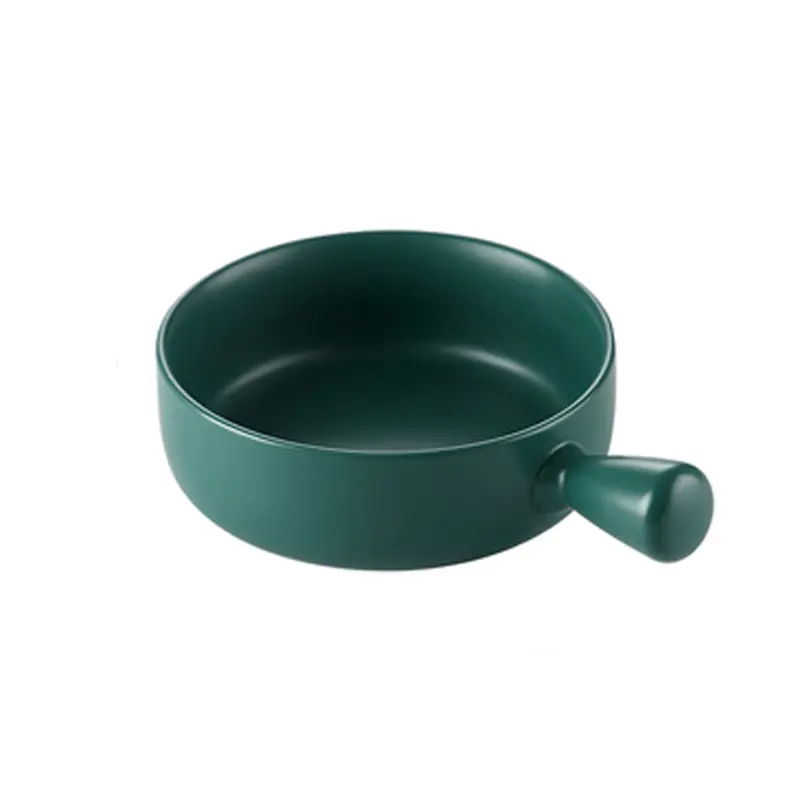 Ceramic pan solid color matt glaze bowl with handle ceramic soup bowl