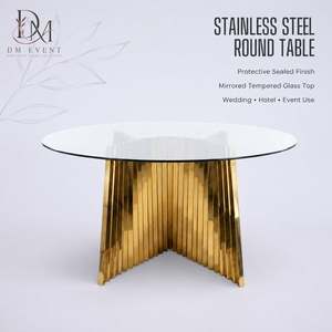 Table de mariage ronde en acier inoxydable doré avec base accordéon et plateau en verre trempé miroir, vente en gros - Product Image 1