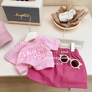 Summer 2024 hot sale baby clothes set girl clothes Short sleeve top and denim skirt two-piece suit wholesale